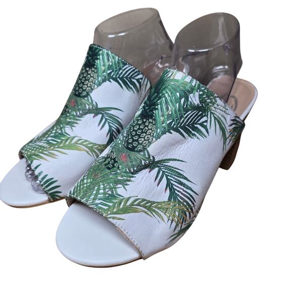 Sbicca Vintage Collection Panorama White w/ Palm Trees Heels Slides Mules Sz 10 - Picture 3 of 8